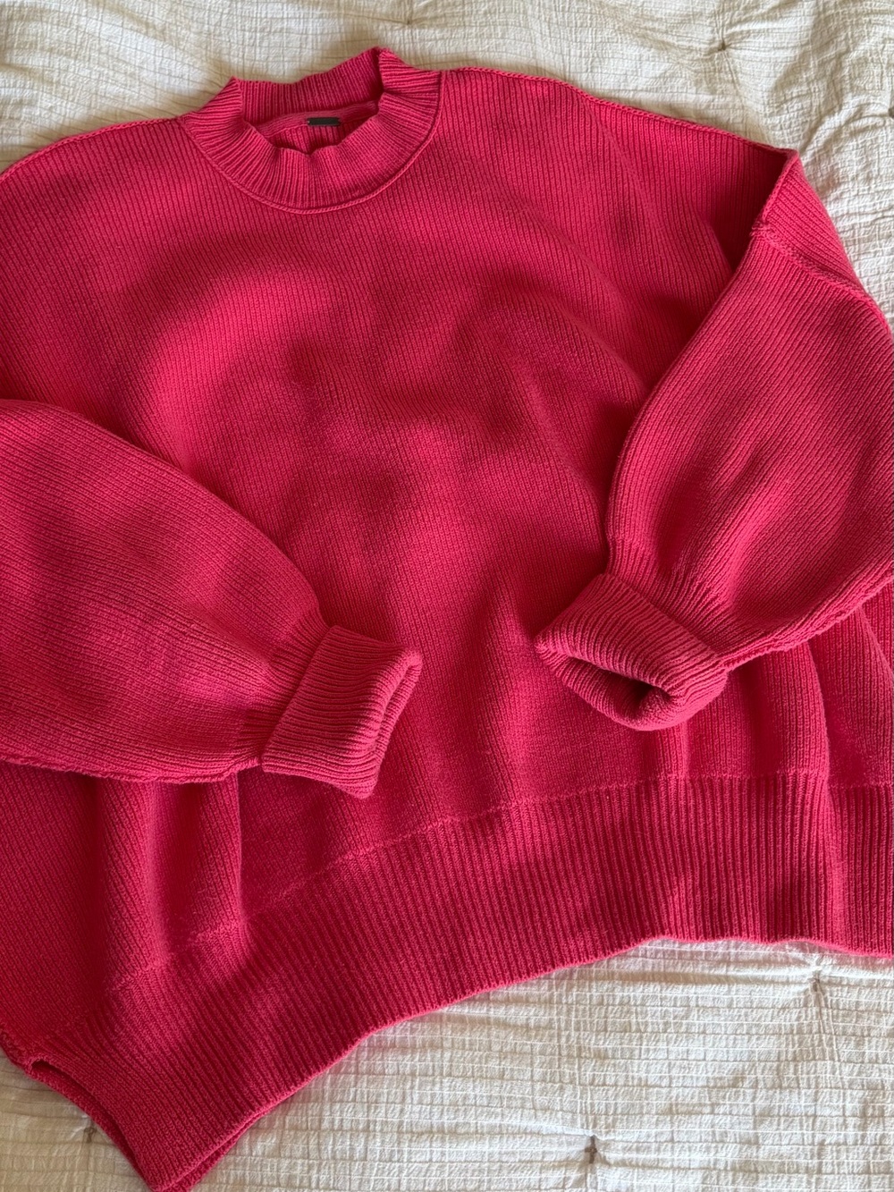 Free People Hot Pink Crewneck Knit Sweater
